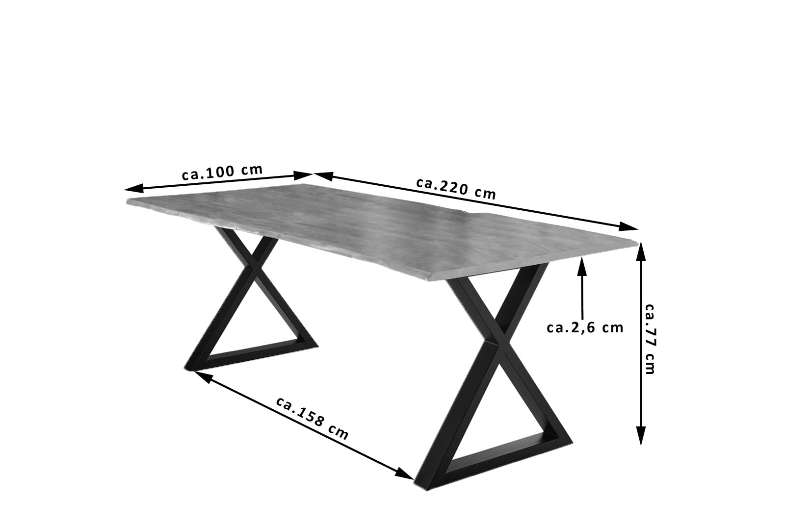 #nussbaumfarben #220x100 #x-gestellschwarz