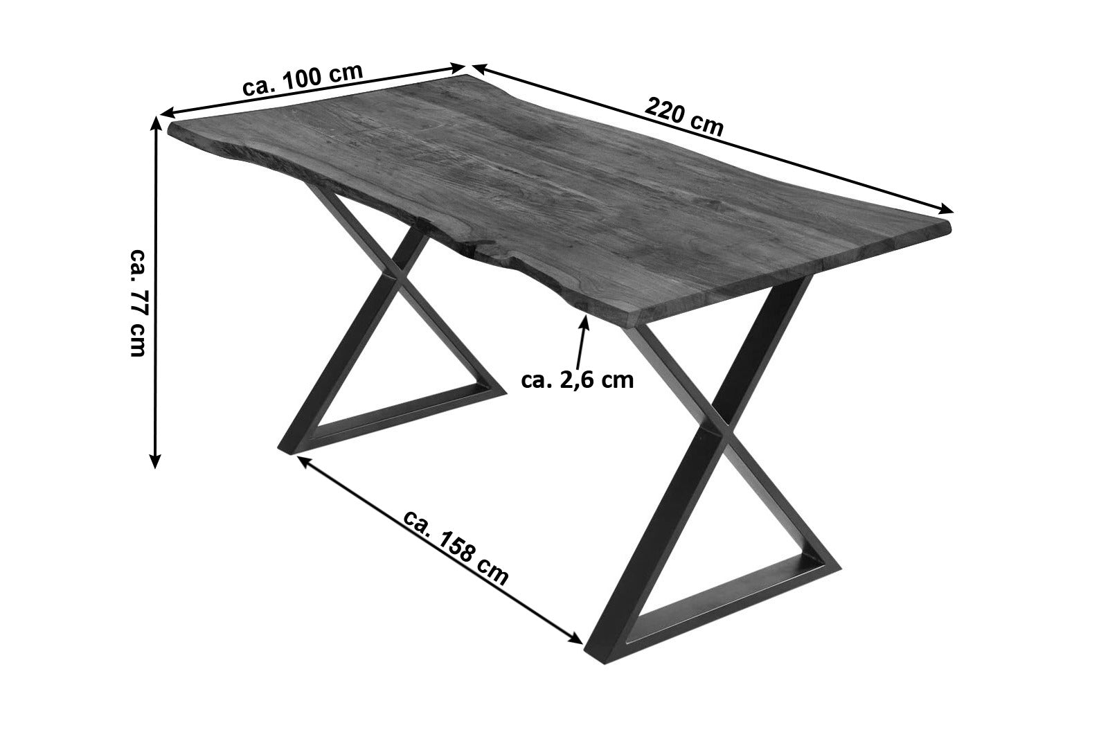 #nussbaumfarben #220x100 #x-gestellschwarz