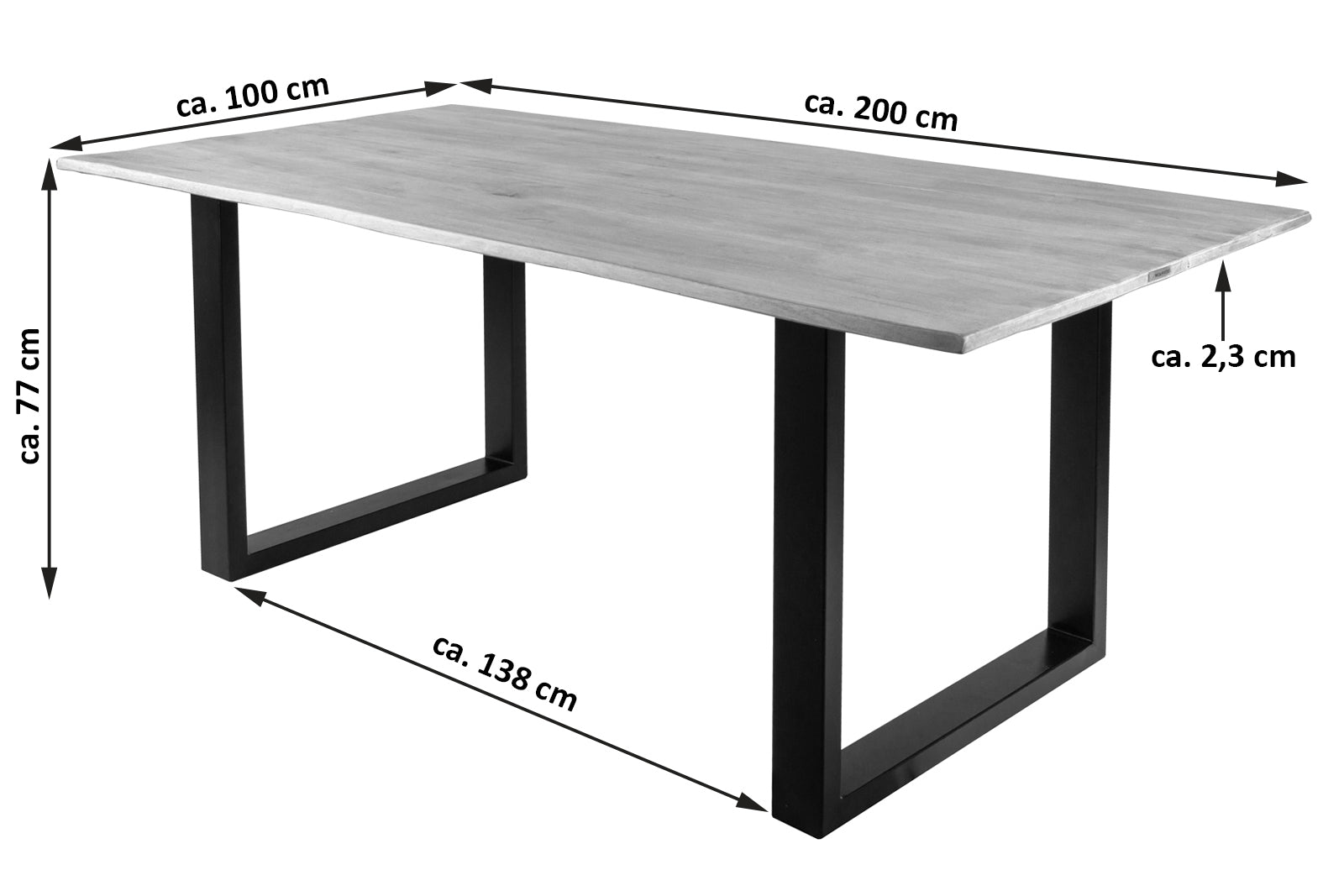#rubberwoodeichenfarben #200x100 #u-gestellschwarz