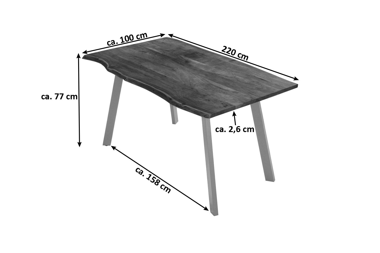 #nussbaumfarben #220x100 #vierfuß-gestellsilber